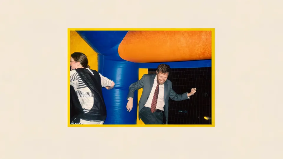 A cartoon of two men inside a bouncy castle, from the film Brothers.